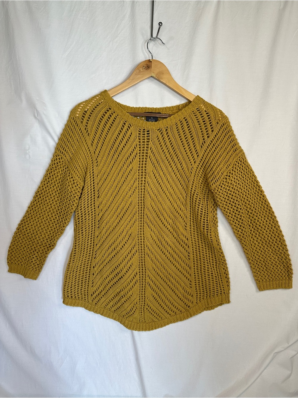 Chelsea & Theodore Mustard Open-Weave Scoop Neck Sweater